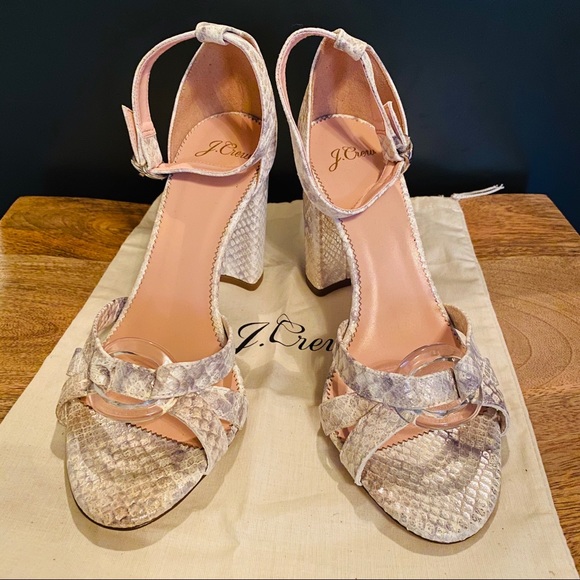 J. Crew Stella Snakeskin Ankle Strap Sandals - Picture 2 of 6